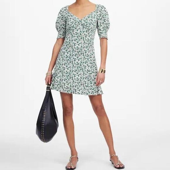 NWOT Madewell Seamed V-Neck Mini Dress in Abstract Leaf Kelly Verdant Size 0 - Picture 1 of 9